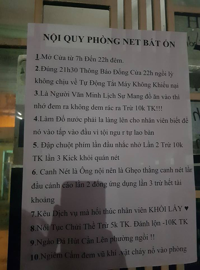 Xuất Hiện Bảng Nội Quy Quán Net "Gắt" Nhất Việt Nam