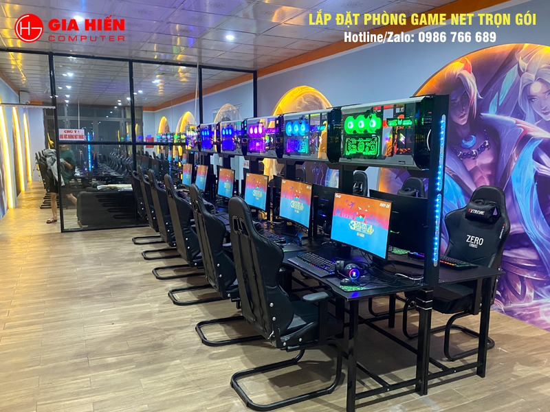 Phòng game sử dụng hệ thống vỏ case led magn đến không gian chuẩn Cyber game.
